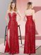 Red Sequined Lace Up Sweetheart Sleeveless Floor Length Prom Dresses Beading and Lace