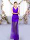 Custom Design Purple Column/Sheath Lace Wedding Party Dress Lace Up Tulle Sleeveless Floor Length