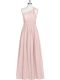 Baby Pink Chiffon Side Zipper One Shoulder Sleeveless Floor Length Dress for Prom Ruching