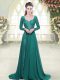 Long Sleeves Beading and Lace Backless Evening Dress with Green Sweep Train