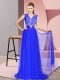 Chic Beading and Lace Prom Gown Royal Blue Zipper Sleeveless Sweep Train