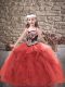 Gorgeous Red Ball Gowns Embroidery and Ruffles Girls Pageant Dresses Lace Up Tulle Sleeveless Floor Length