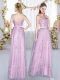 Lavender V-neck Lace Up Beading and Appliques Bridesmaid Dresses Sleeveless