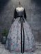 Fitting Floor Length Lace Up Ball Gown Prom Dress Grey for Military Ball and Sweet 16 and Quinceanera with Belt
