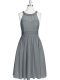 A-line Dress for Prom Grey Halter Top Chiffon Sleeveless Knee Length Zipper