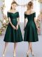 Excellent Dark Green Lace Bridesmaid Dresses Short Sleeves Tea Length Belt