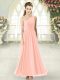Fitting Pink Chiffon Side Zipper One Shoulder Sleeveless Ankle Length Prom Evening Gown Lace