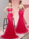 Enchanting Hot Pink Two Pieces Tulle and Lace Scoop Sleeveless Beading Lace Up Juniors Evening Dress Sweep Train