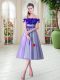 Sleeveless Tea Length Appliques Lace Up Prom Evening Gown with Lavender