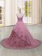 Pink Lace Up 15th Birthday Dress Hand Made Flower Sleeveless Brush Train