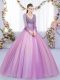 V-neck Long Sleeves Lace Up Vestidos de Quinceanera Lilac Tulle