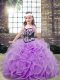 Best Lavender Ball Gowns Embroidery and Ruffles Pageant Dress for Womens Lace Up Tulle Sleeveless Floor Length