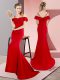 Decent Sweep Train Mermaid Evening Wear Red Straps Satin Sleeveless Lace Up