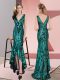 Classical Green Sequined Zipper Prom Party Dress Sleeveless High Low Ruching