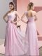 Superior Floor Length Baby Pink Homecoming Dress One Shoulder Sleeveless Zipper