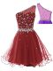 Wonderful Wine Red Side Zipper Evening Dress Beading Sleeveless Mini Length