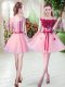 Admirable Sleeveless Mini Length Beading and Appliques Lace Up with Pink