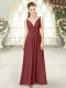 Sleeveless Floor Length Ruching Backless Dress for Prom with Wine Red