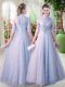 High Quality Grey Prom Gown Prom and Party with Beading High-neck Half Sleeves Zipper