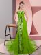 Cute Green Sleeveless Sweep Train Beading and Lace Prom Dresses
