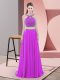 Ideal Purple Two Pieces Straps Sleeveless Chiffon Sweep Train Backless Beading Evening Dress