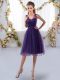 Luxurious Knee Length Purple Bridesmaid Gown V-neck Sleeveless Zipper