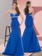 Blue Lace Up Dress for Prom Beading and Ruching Sleeveless Floor Length