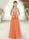 Floor Length Orange Dress for Prom Tulle Sleeveless Beading