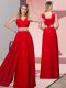 Floor Length Red Evening Dress V-neck Sleeveless Lace Up