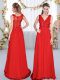 Sleeveless Floor Length Beading and Appliques Side Zipper Quinceanera Dama Dress with Red