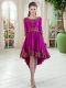 Pretty Purple Scoop Neckline Embroidery Prom Party Dress Long Sleeves Lace Up