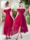 Red Prom and Party with Appliques Off The Shoulder Short Sleeves Lace Up