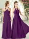 Floor Length Purple Prom Dress Chiffon Sleeveless Ruching