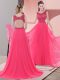 Elegant A-line Sleeveless Coral Red Evening Dress Sweep Train Backless
