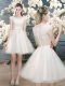 Fitting White Zipper Scoop Lace Prom Dresses Tulle Cap Sleeves