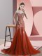 Enchanting Rust Red Sleeveless Sweep Train Beading Prom Evening Gown