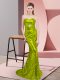 Deluxe Belt Evening Dress Apple Green Lace Up Sleeveless Sweep Train