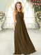 Brown Chiffon Zipper Homecoming Dress Sleeveless Floor Length Ruching