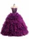 Modest Purple Organza Lace Up Ball Gown Prom Dress Sleeveless Floor Length Beading and Ruffles
