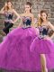 Cute Purple Three Pieces Beading and Embroidery Vestidos de Quinceanera Lace Up Tulle Sleeveless Floor Length