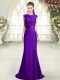 Hot Sale Scoop Sleeveless Dress for Prom Sweep Train Beading Dark Purple Lace