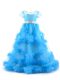 V-neck Short Sleeves Backless Little Girl Pageant Gowns Baby Blue Tulle
