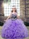 Eye-catching Lavender Kids Pageant Dress Party and Wedding Party with Embroidery and Ruffles Straps Sleeveless Lace Up