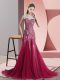 Red Prom Dresses Tulle Sweep Train Sleeveless Beading and Appliques
