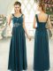 Custom Design Empire Prom Party Dress Teal Spaghetti Straps Chiffon Sleeveless Floor Length Lace Up
