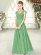 Green V-neck Neckline Lace Prom Dress Cap Sleeves Zipper