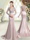 Pink Zipper Evening Wear Beading and Lace Long Sleeves Sweep Train