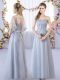 Elegant Grey Sleeveless Tulle Lace Up Bridesmaid Gown for Prom and Party and Wedding Party