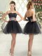 Delicate Sleeveless Tulle Mini Length Lace Up Prom Dress in Black with Beading