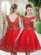 Enchanting Red Tulle Lace Up Sleeveless Knee Length Beading and Appliques